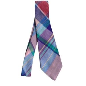 Gant Men Plaid Tie Multi-Color Purple Blue Green Cotton Blend 3.5 In Width VTG